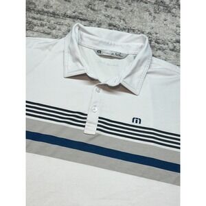 Travis Mathew Polo Shirt Men XL White Striped Short Sleeve Golf Pima Cotton